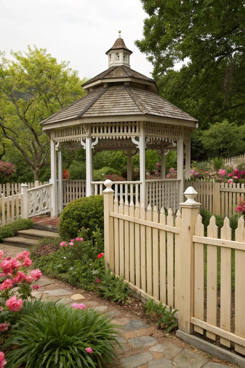 Varying heights and styles add dimension to your gazebo area.