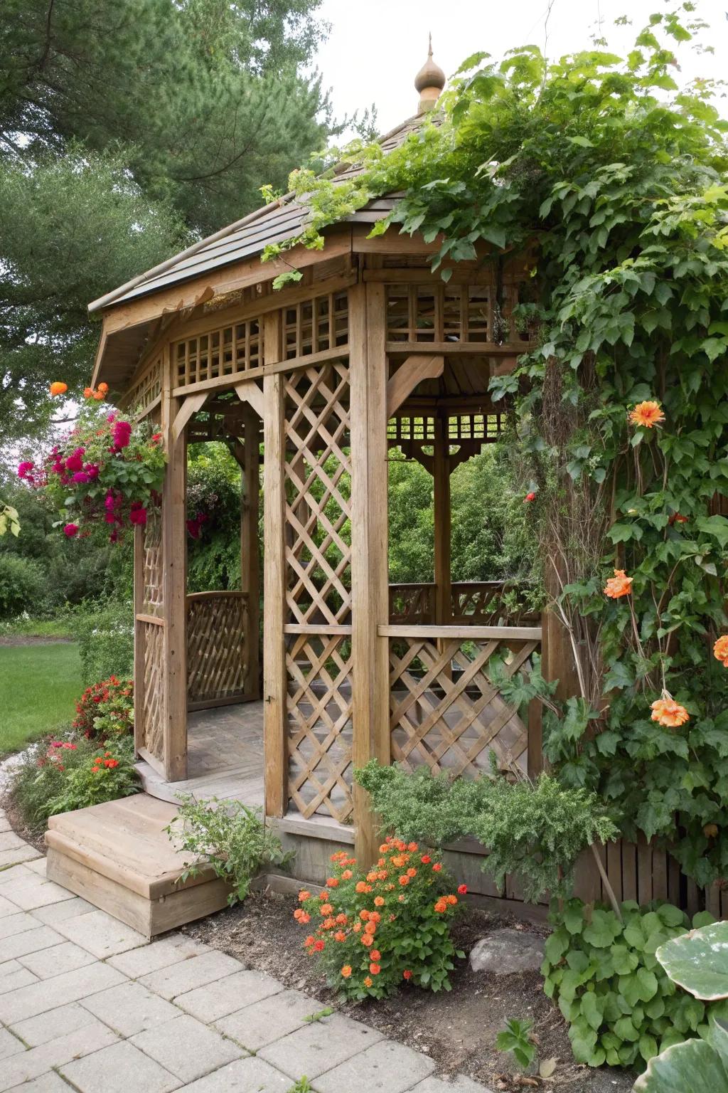 Lattice screens offer both privacy and a touch of nature.