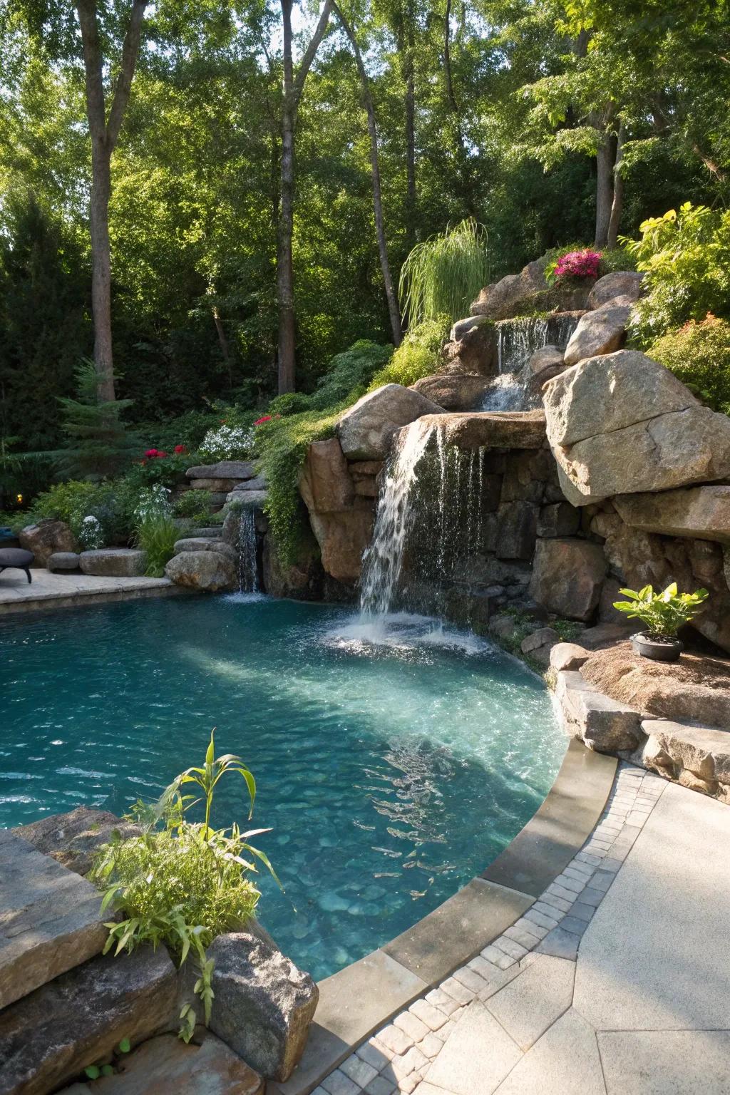 Waterfalls add a soothing and dynamic element to your pool.