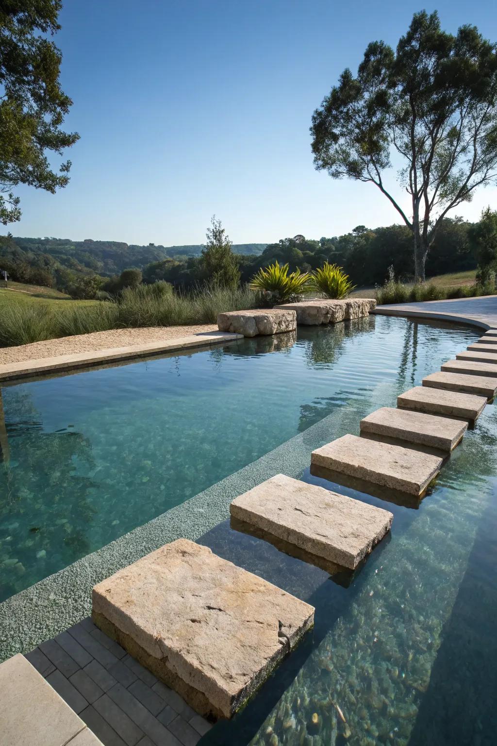 Floating steps add a surprising and elegant touch to your pool.