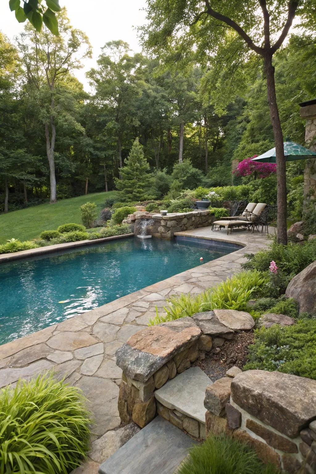 Natural stone enhances the beach-like vibe of your pool.