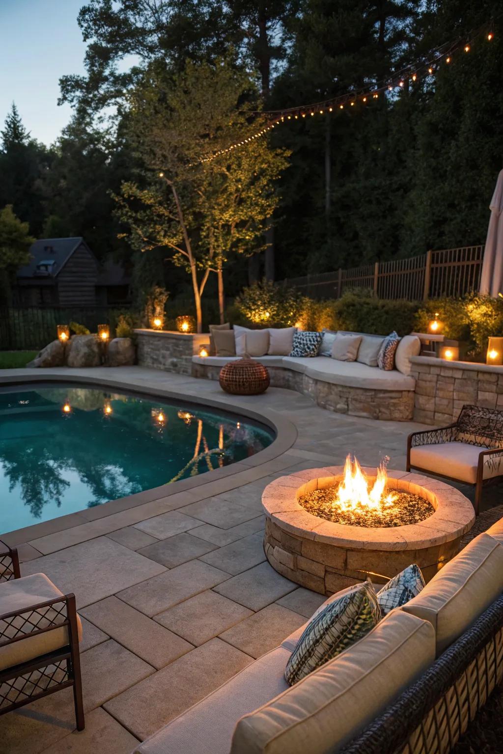 Fire pits add warmth and charm to your poolside gatherings.