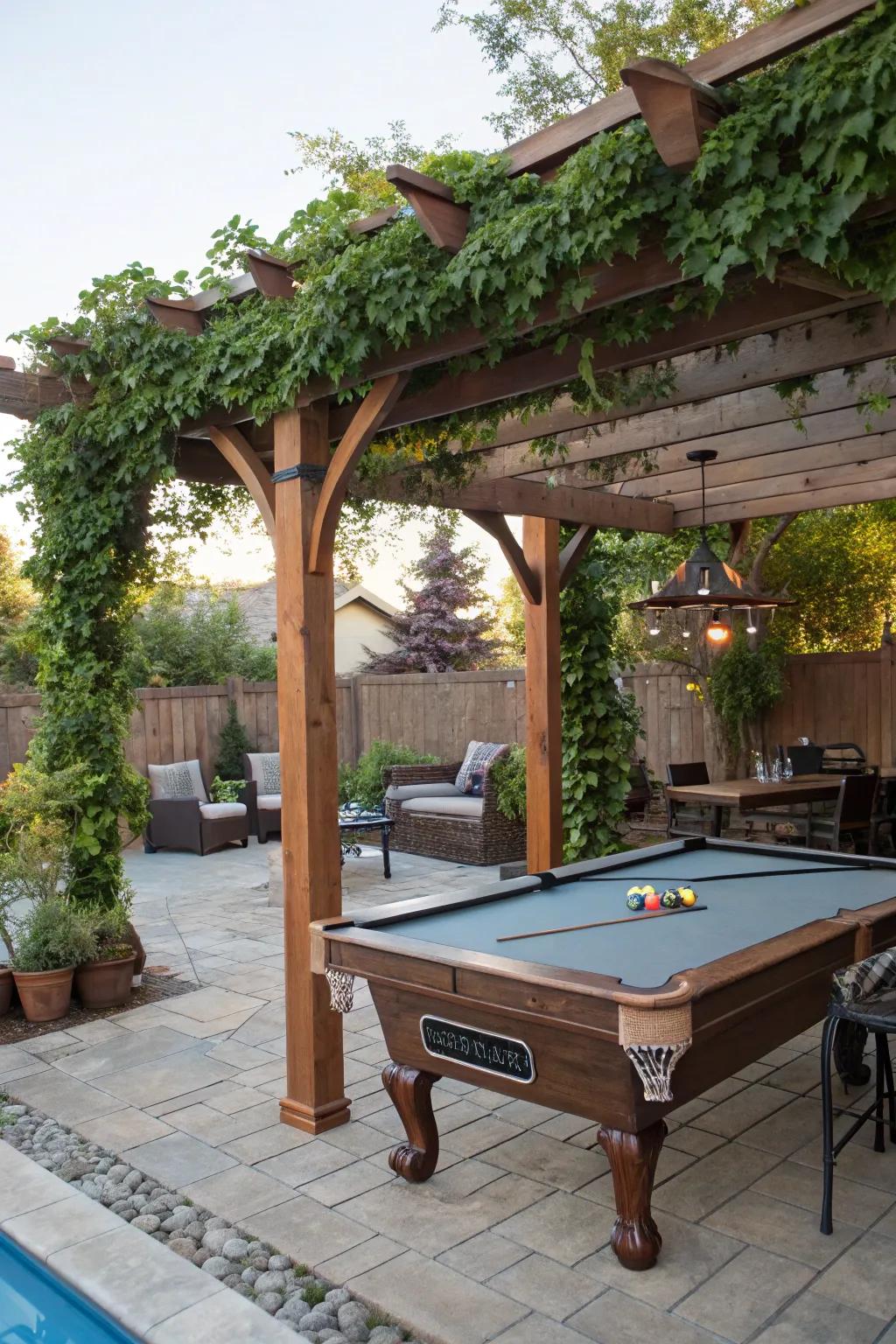 A pergola provides shade and style for your backyard pool table.