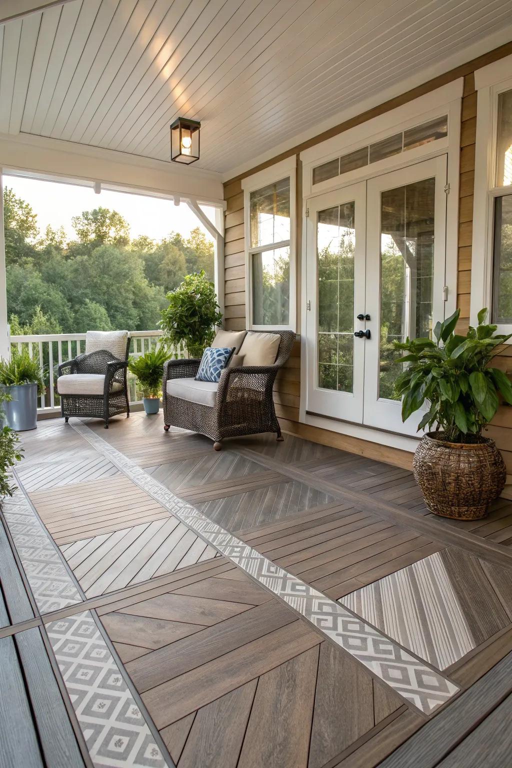 Durable, weatherproof flooring offers both practicality and style on this porch.