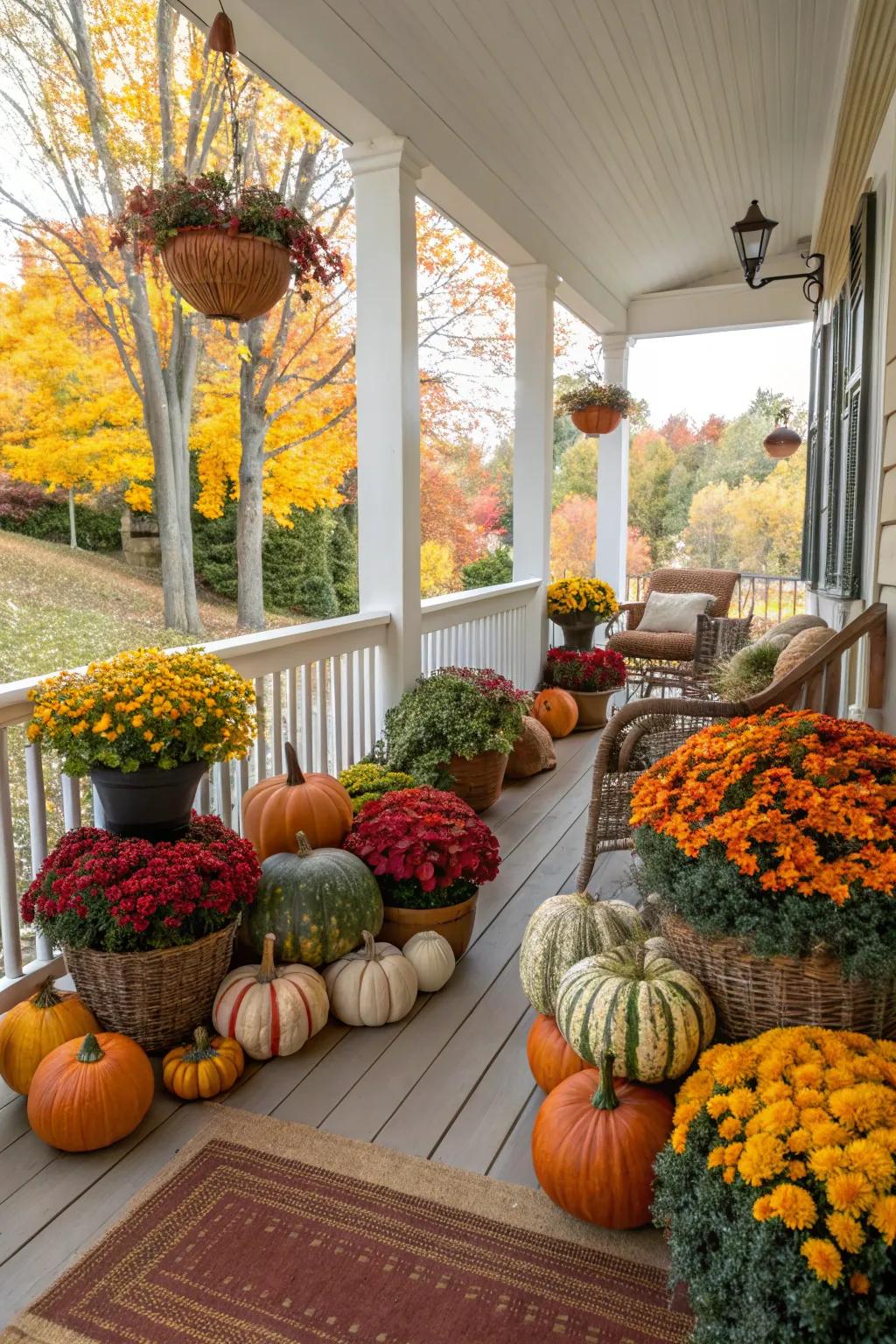 Seasonal decorations bring a festive touch to this three-season porch.