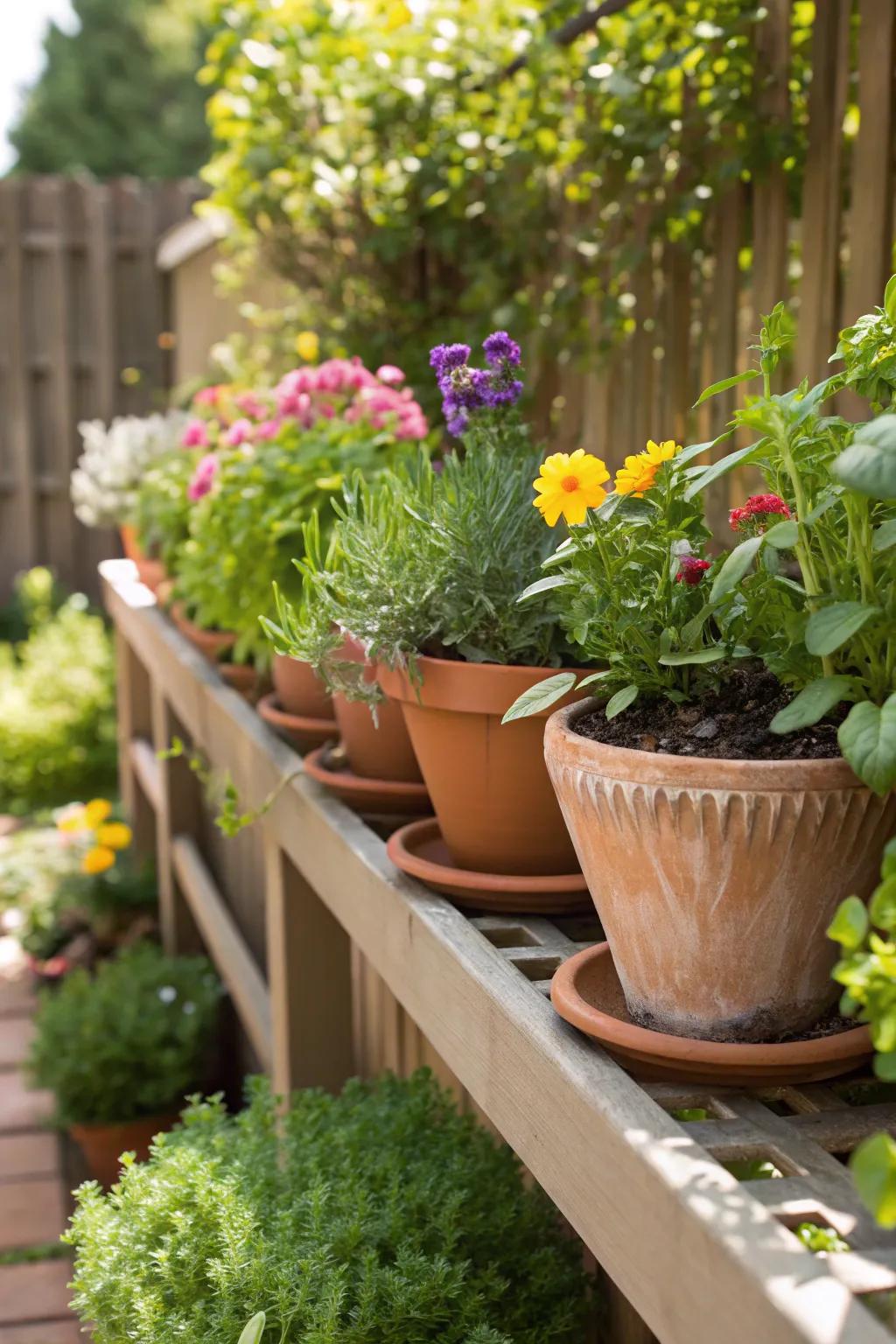 A delightful herb and flower garden using terracotta pots for a classic look.
