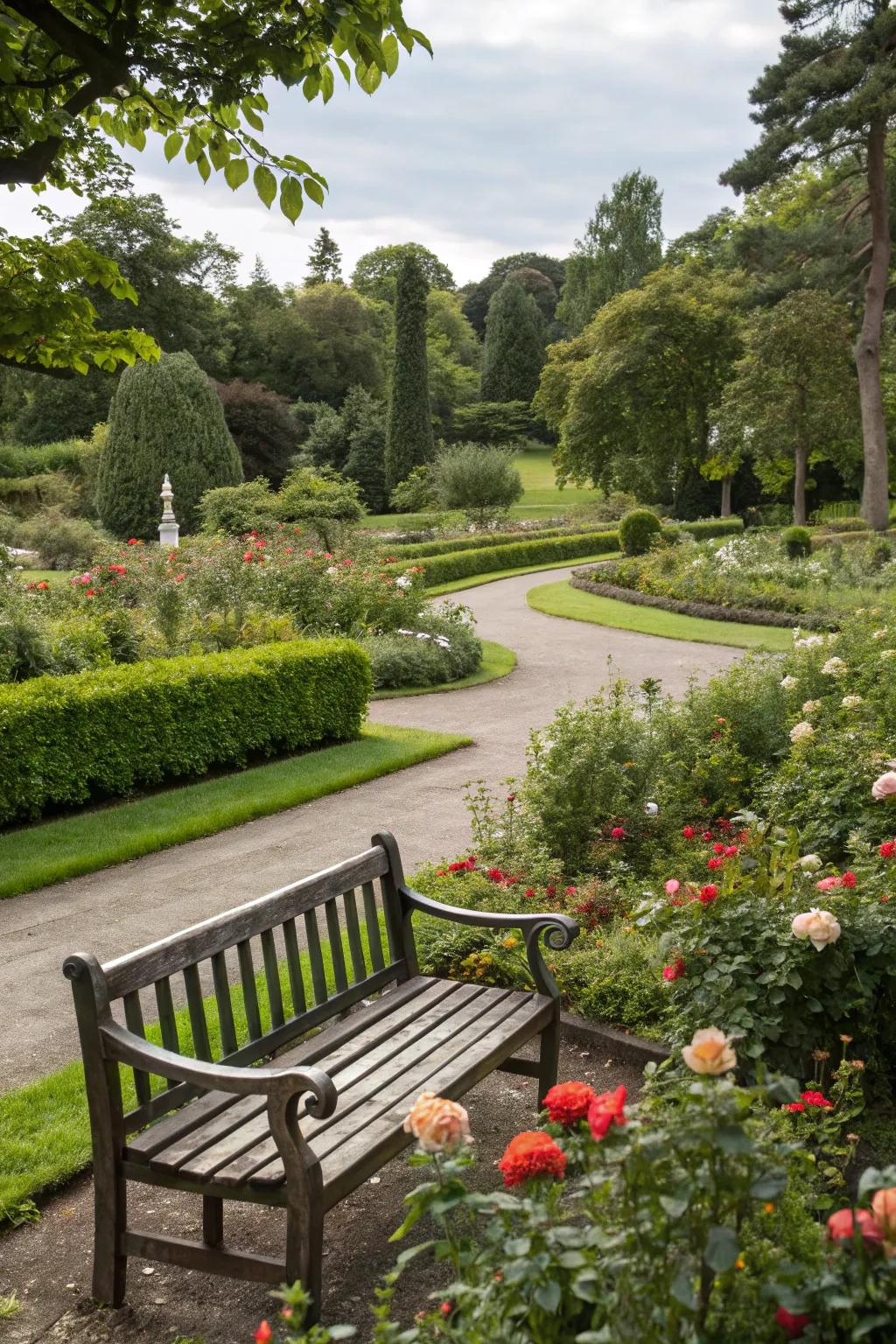 A classic park-style memorial bench providing comfort and nostalgia.