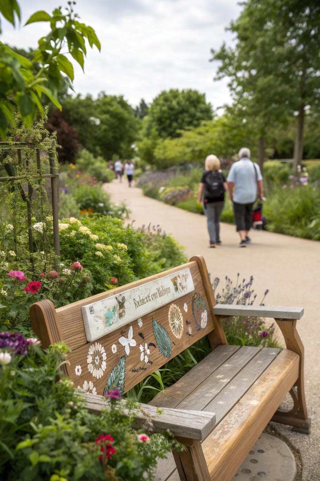 A community-designed memorial bench, a result of collaborative effort.
