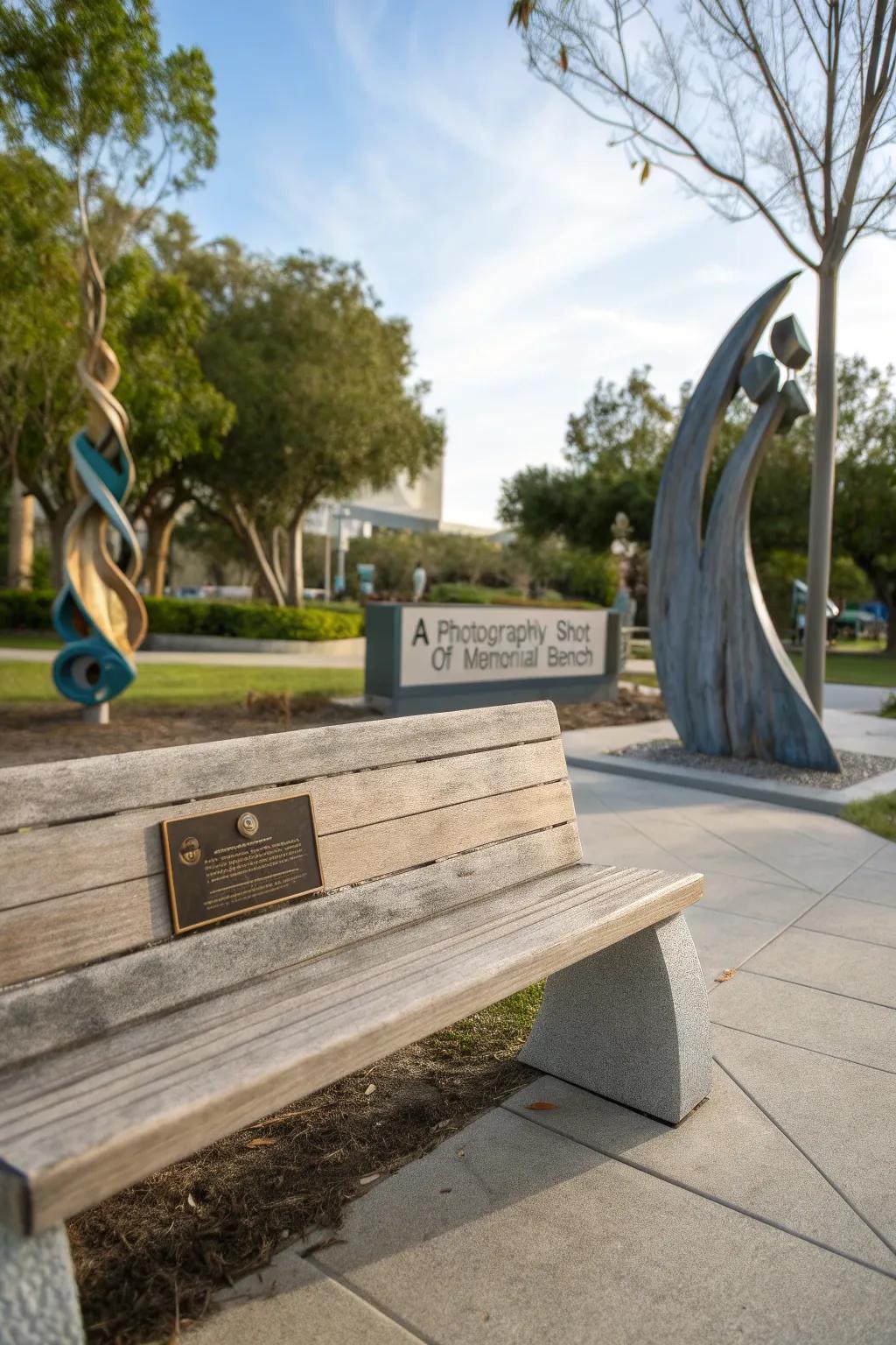 A memorial bench featuring artistic sculptures that add a unique touch.