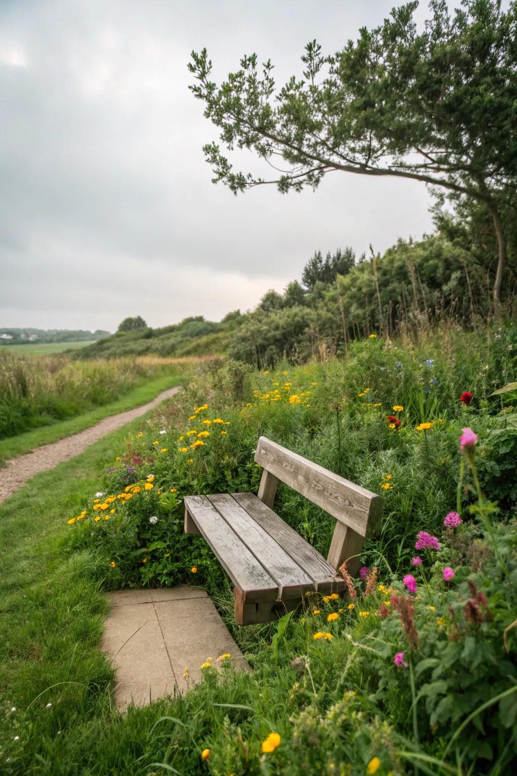 An eco-friendly memorial bench set in a serene nature reserve.