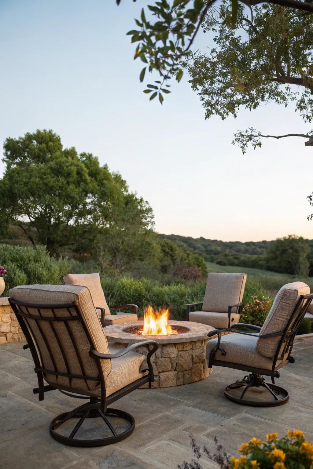 Swivel chairs bring versatility and fun to fire pit gatherings.
