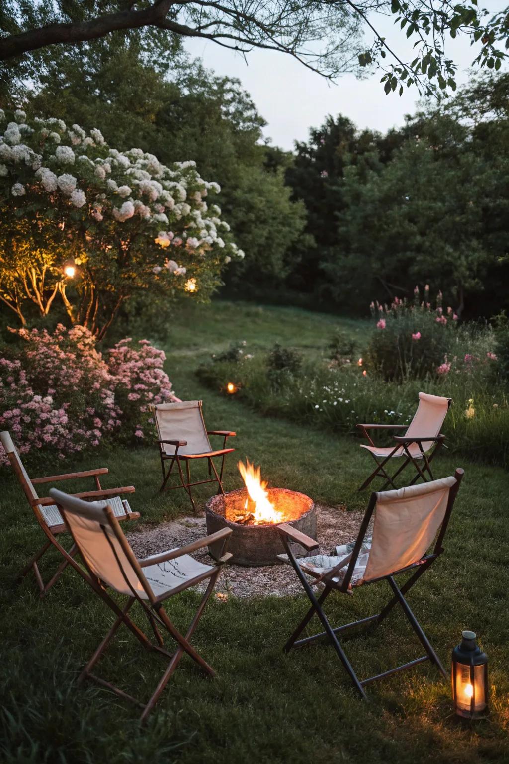 Folding chairs offer flexibility and convenience for fire pit seating.