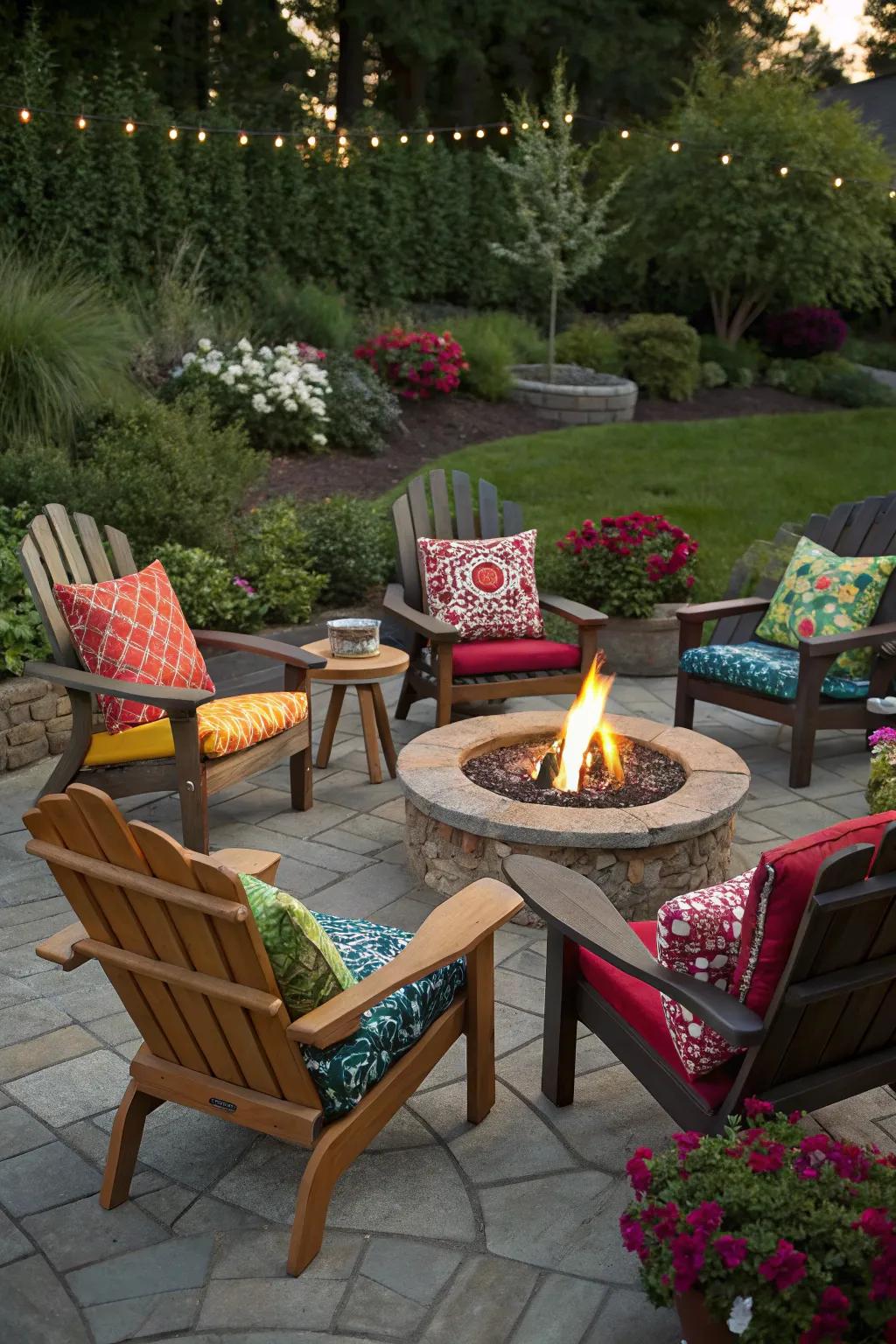 Standalone chairs offer flexibility and style around the fire pit.