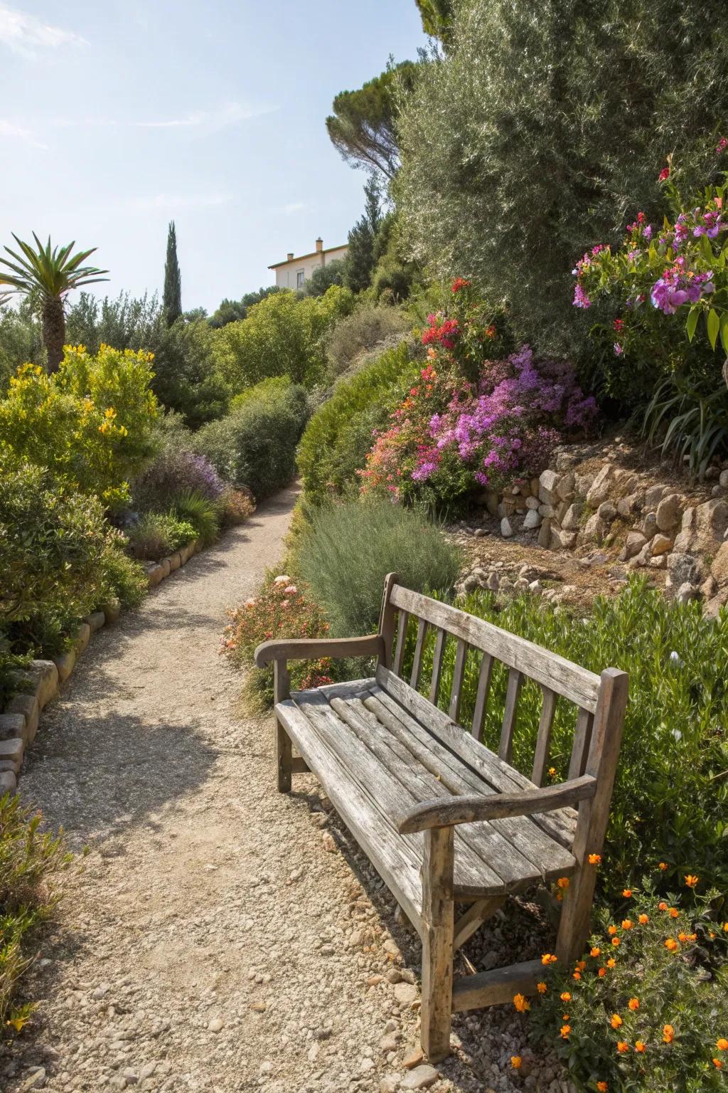 Natural decor enhances the garden's warmth.