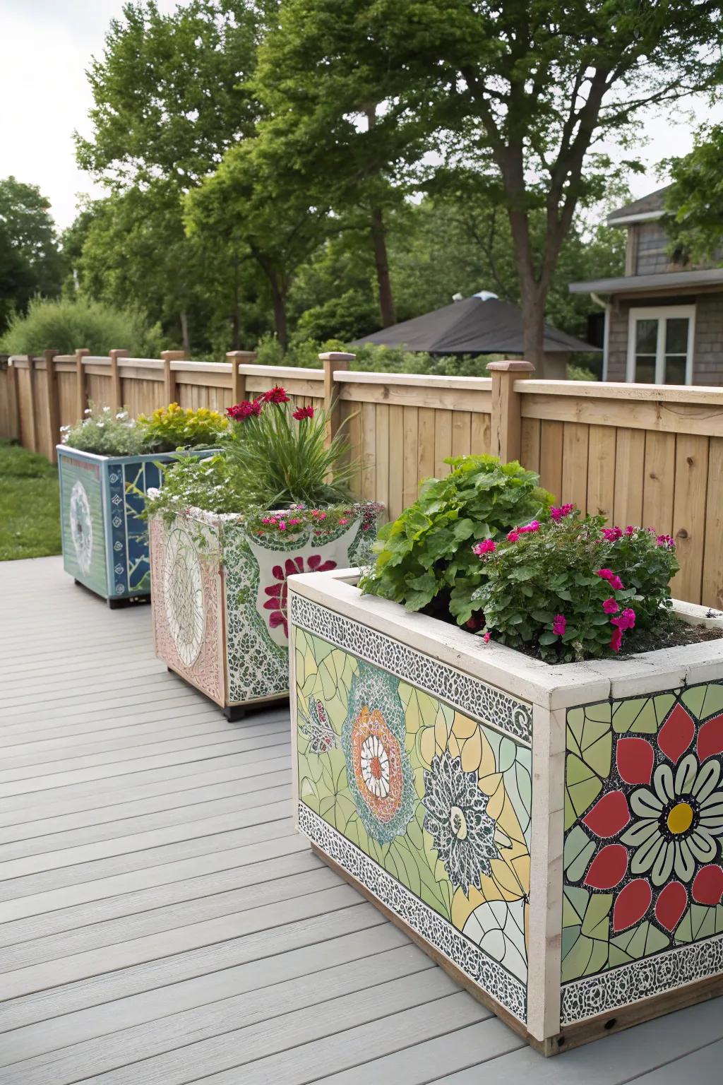 Mosaic boxes showcase creativity and add vibrant color.