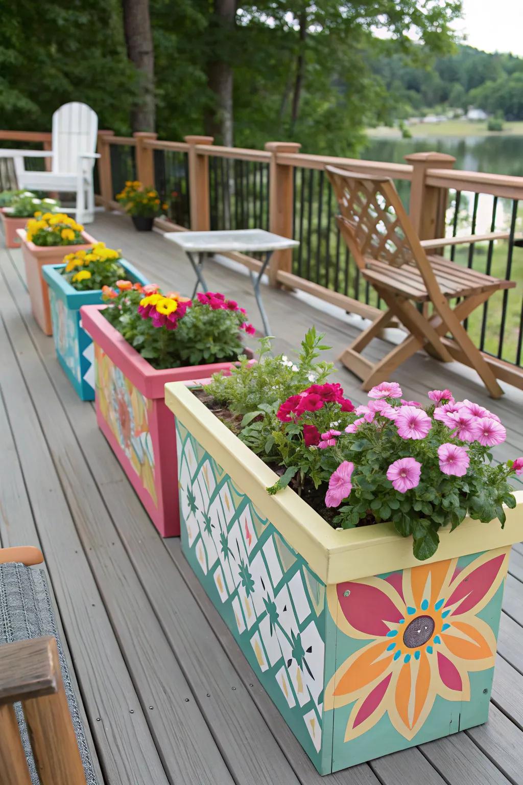 DIY painted boxes add a personal and creative touch.