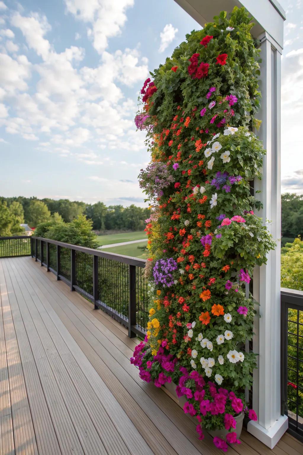 Vertical flower walls transform your deck into living art.