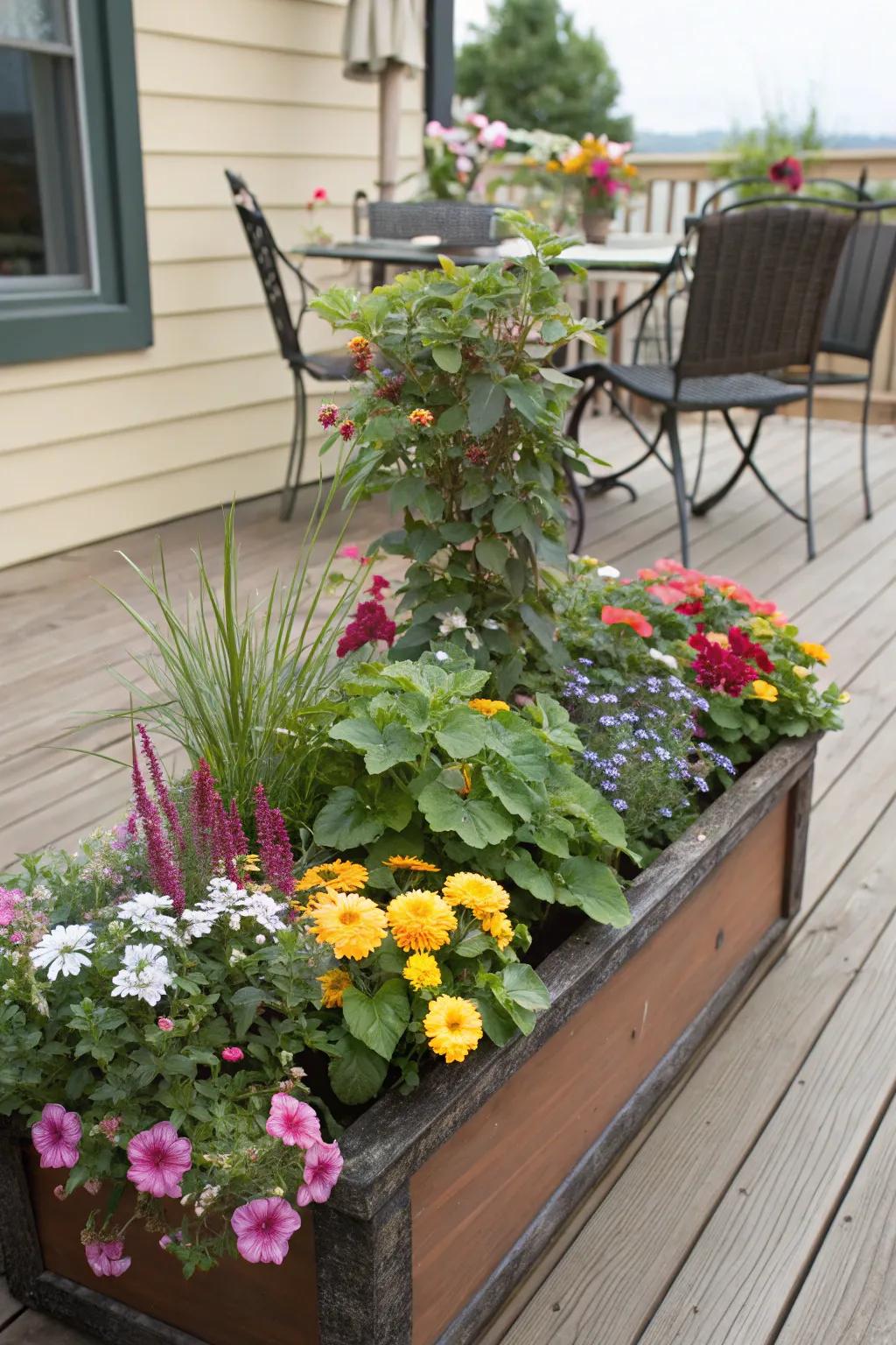 Mixing plant varieties creates a vibrant and textured display.