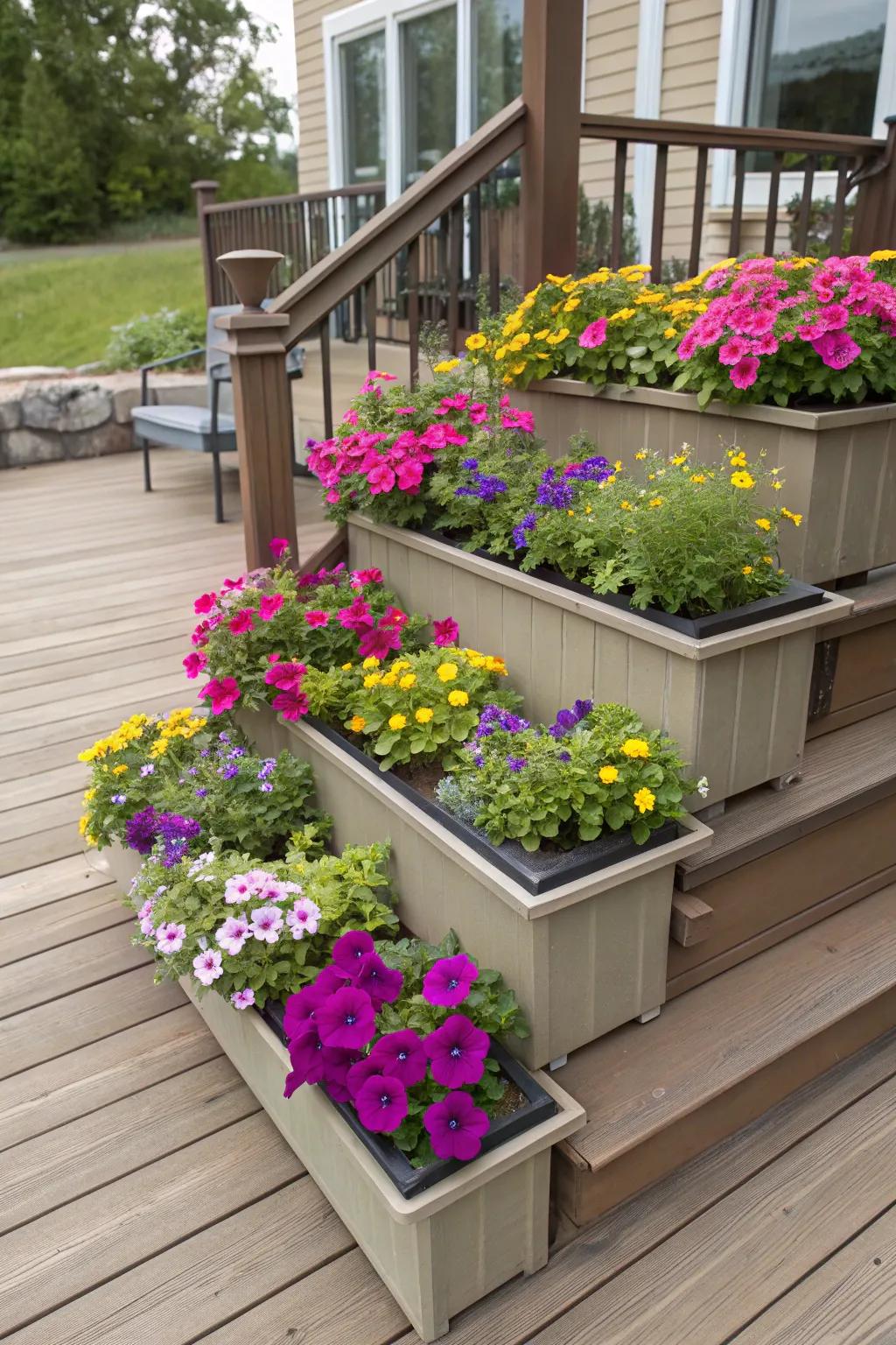 Tiered boxes add depth and dimension to your deck.