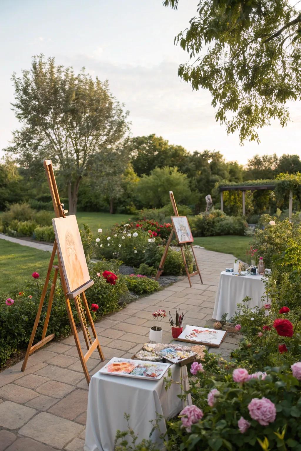 An outdoor art studio encourages creativity and self-expression.