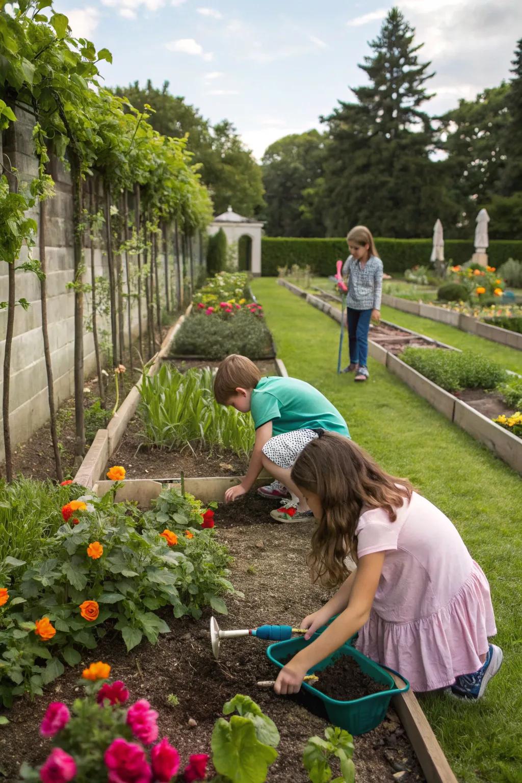 Hands-on gardening spaces foster learning and growth.