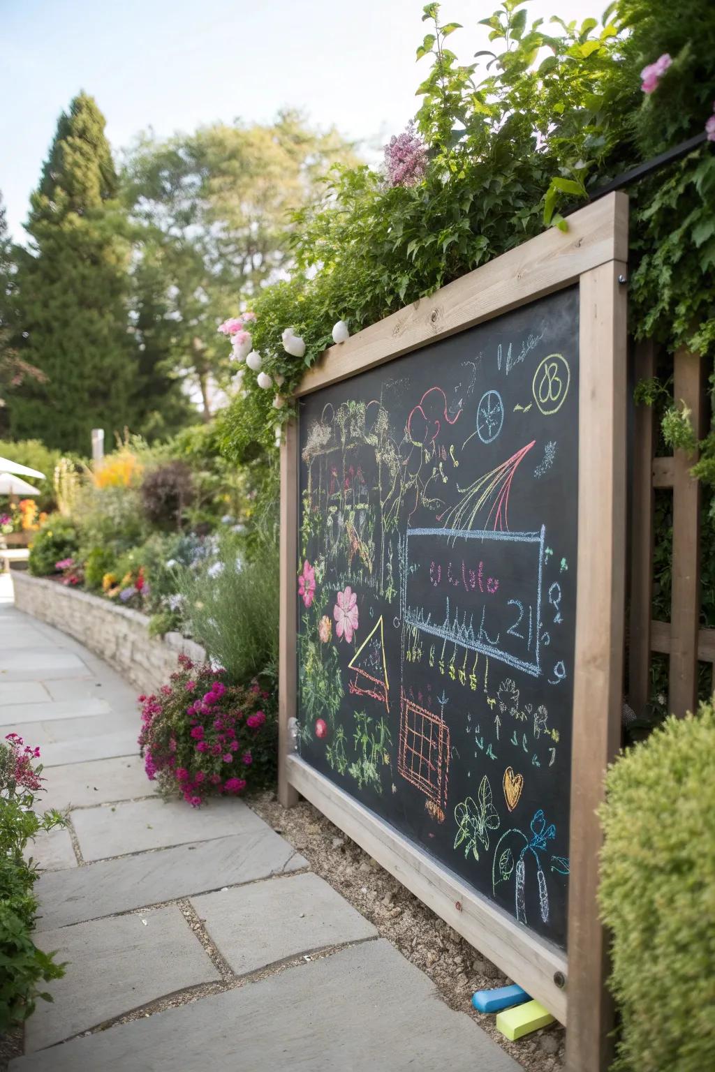 Chalkboards provide a creative outlet in outdoor learning spaces.