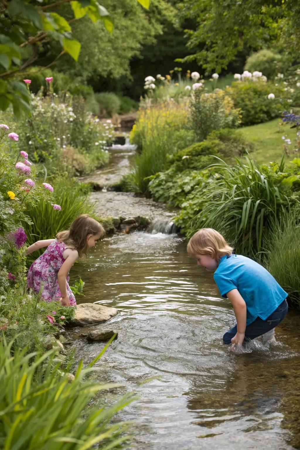 Interactive water features invite exploration and discovery.