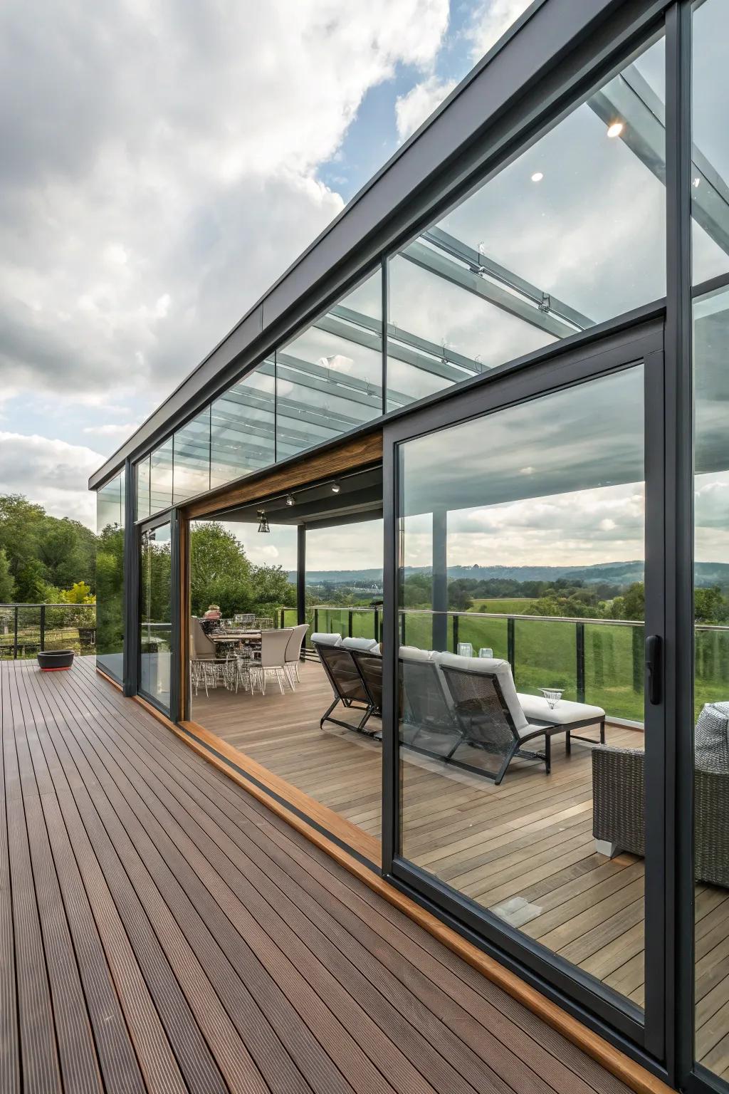 Enjoy panoramic views with sleek glass panel enclosures.