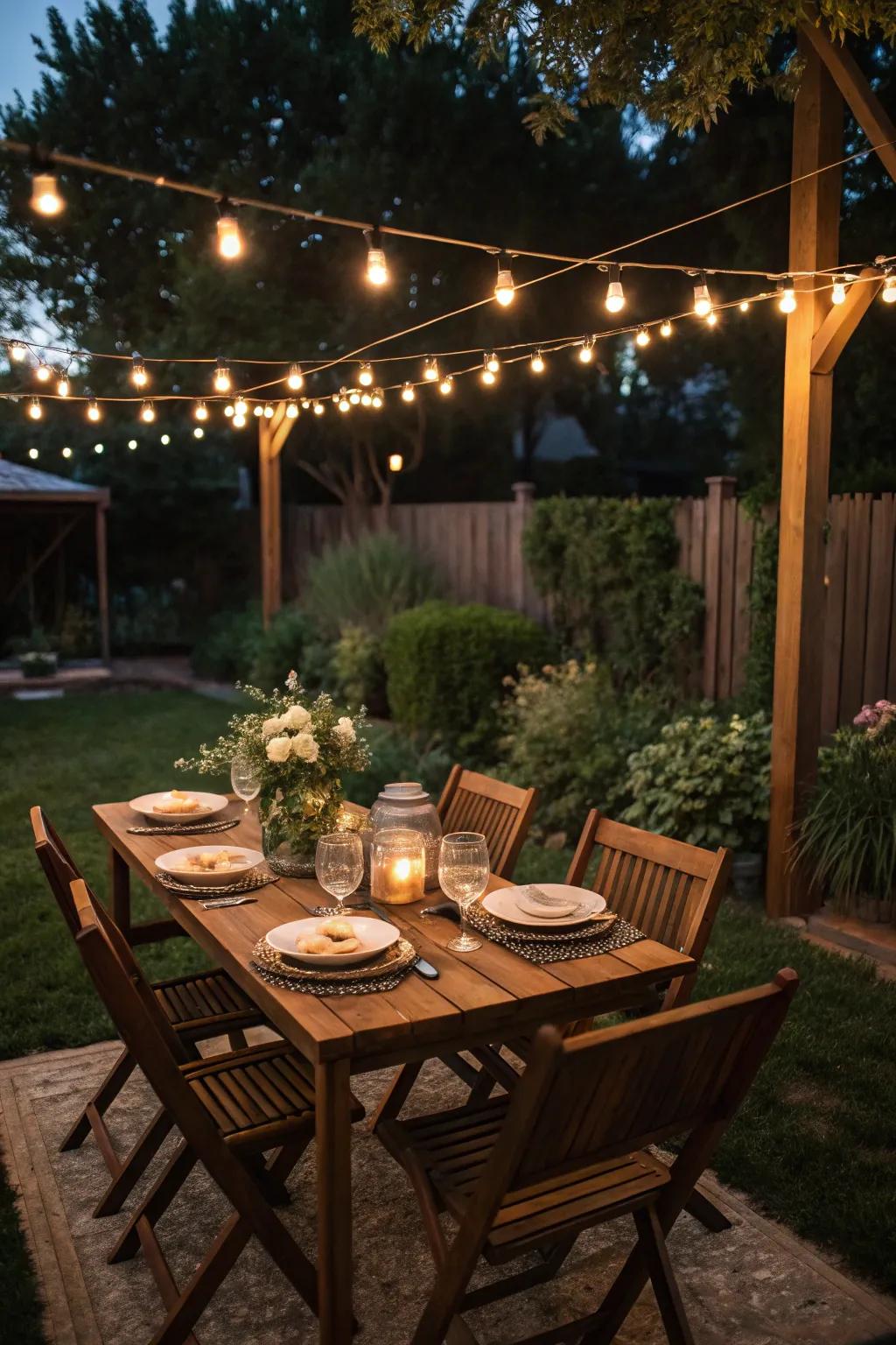 Enjoy meals outdoors with a charming dining area.