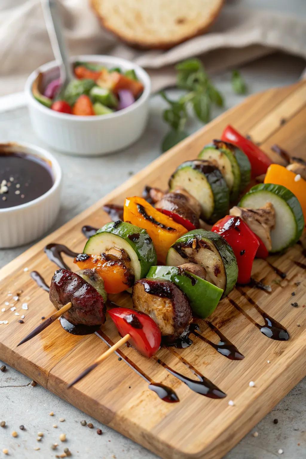 Flavor-packed balsamic vegetable kebabs, perfect for outdoor dining.