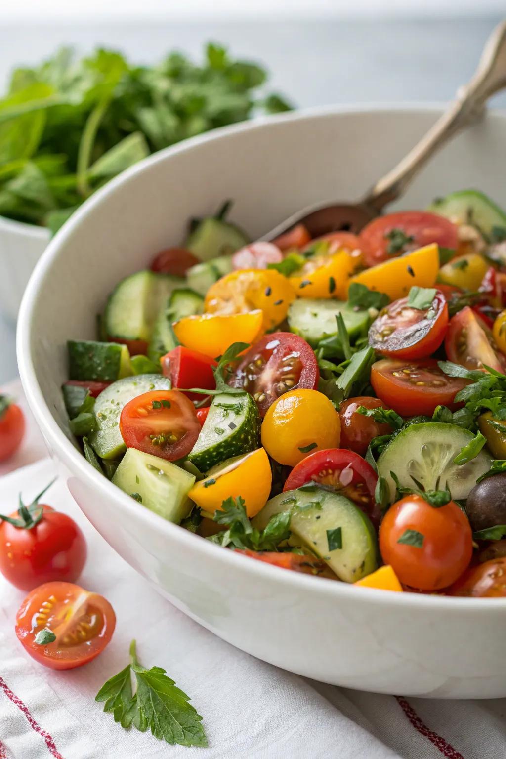 A refreshing summer salad, ideal for light lunches or side dishes.