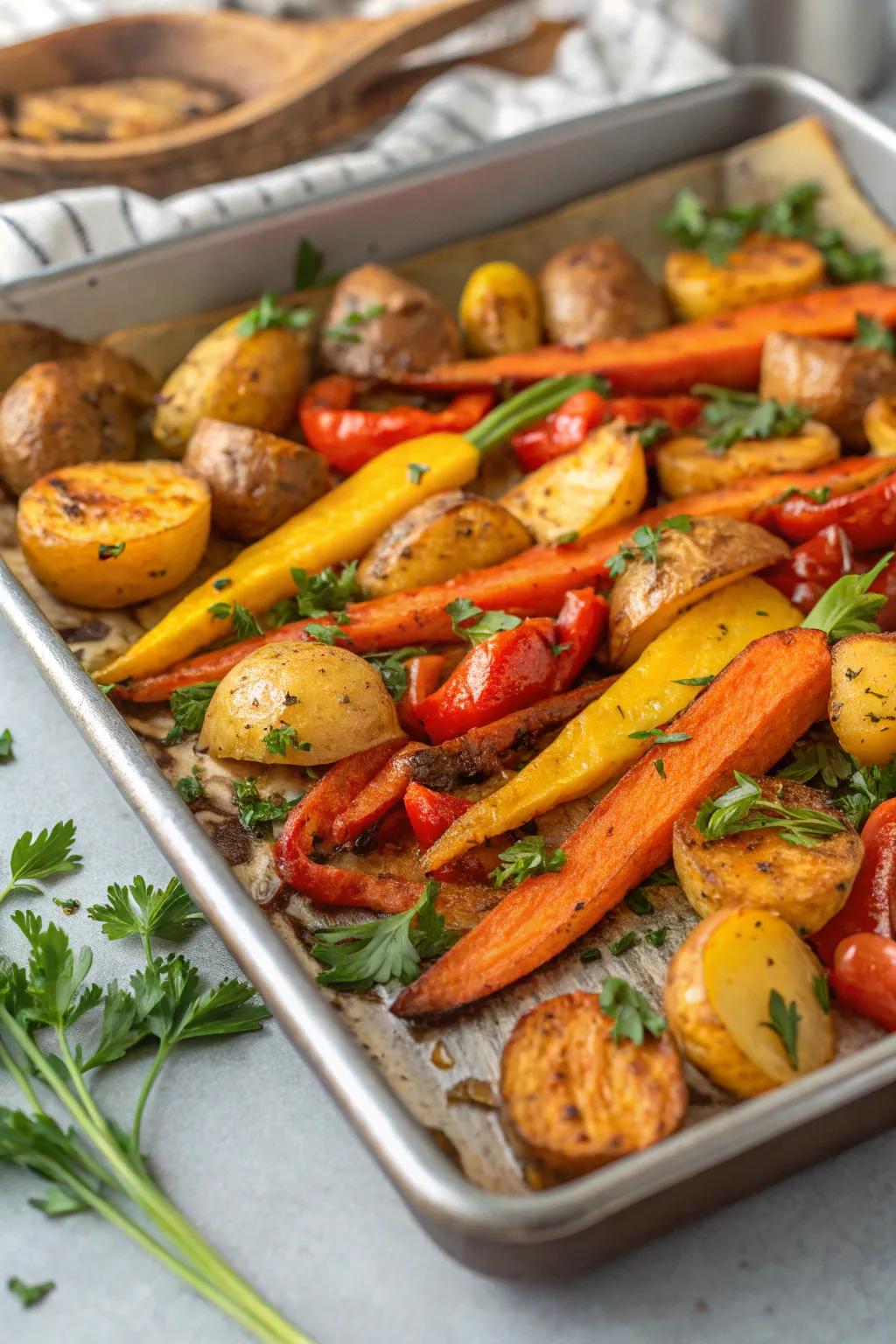 Simple and delicious sheet pan roasted vegetables, bringing warmth to your table.