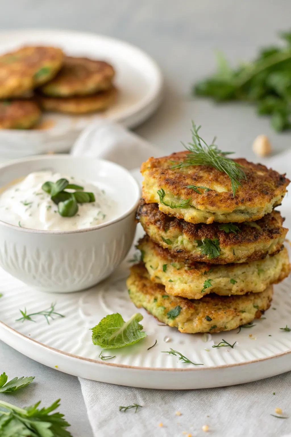 Golden zucchini fritters, a crispy summer delight.