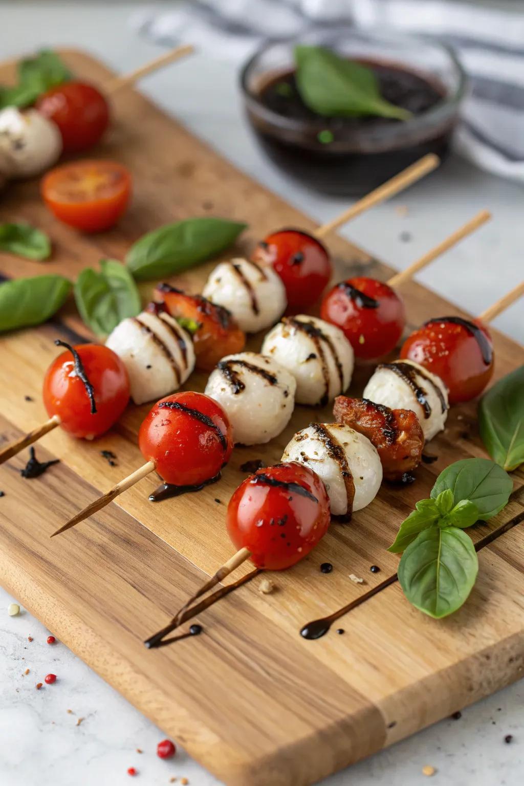 Fresh tomato and mozzarella skewers, an easy summer appetizer.