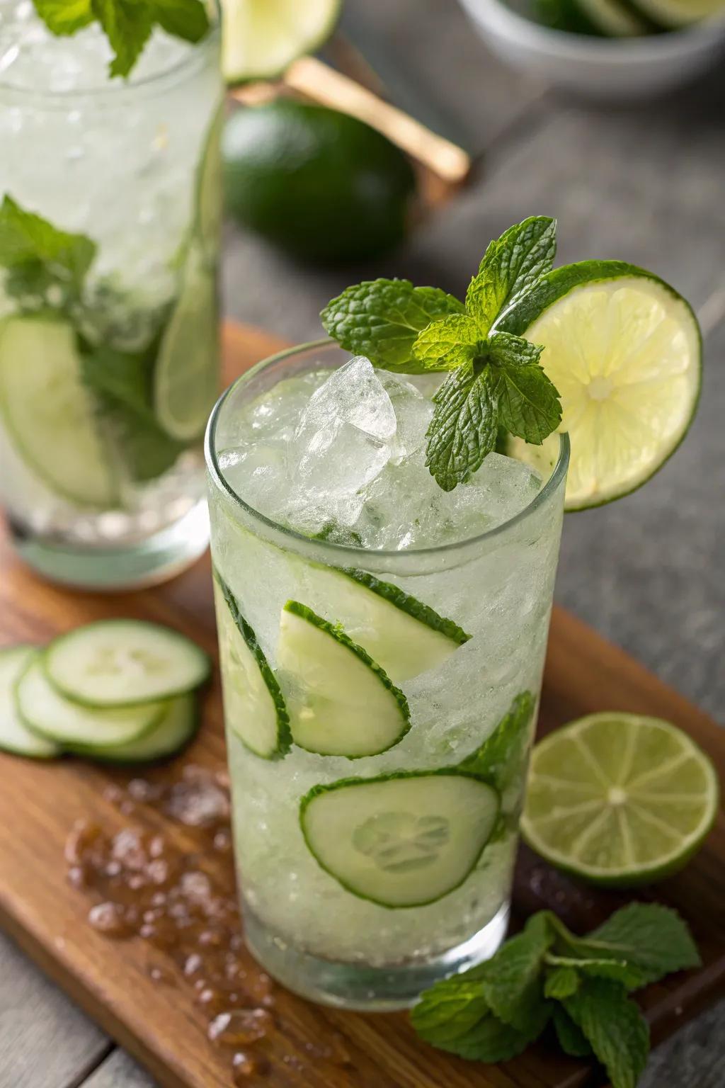 Cool off with a cucumber and mint cooler, a refreshing summer drink.