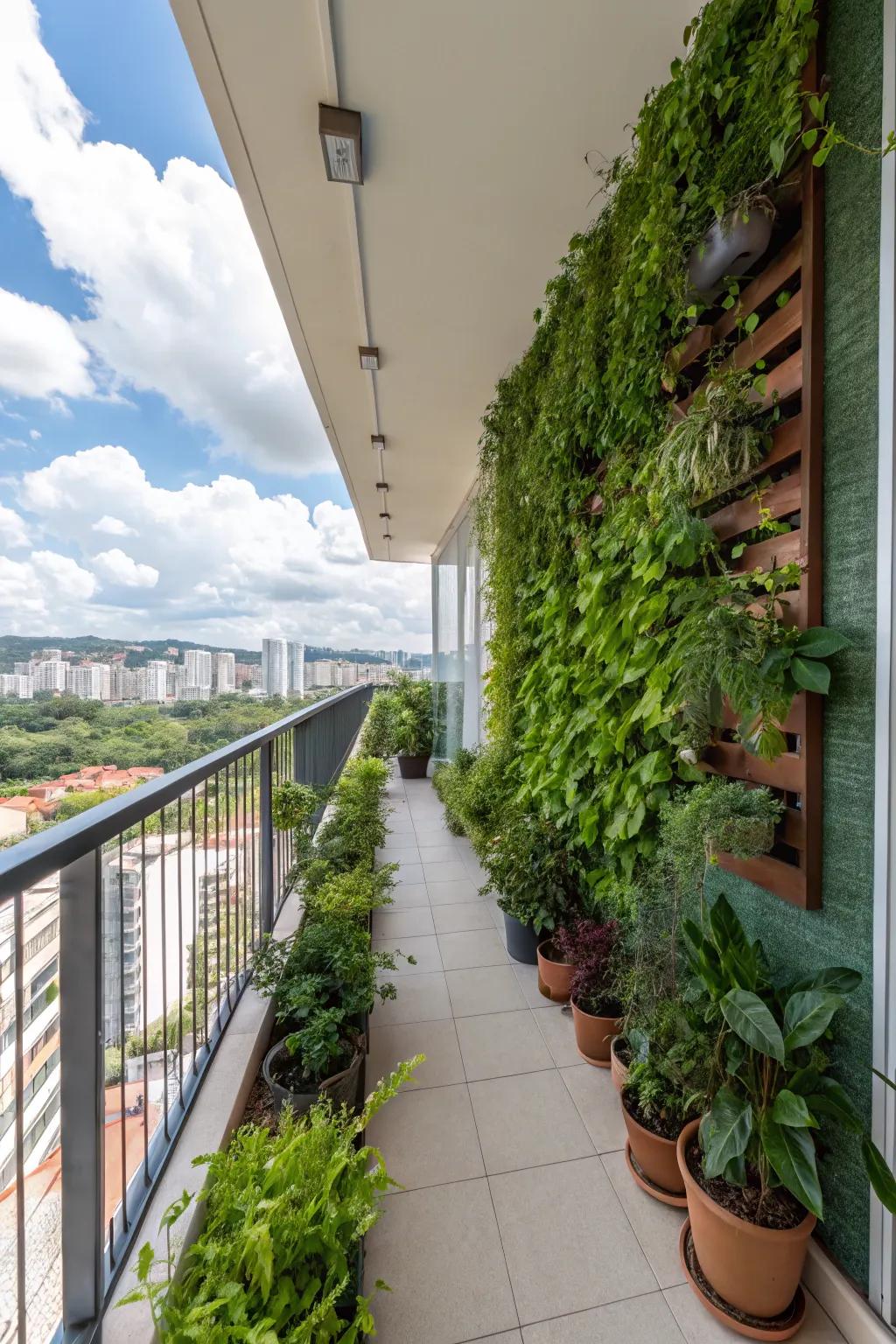 A vibrant vertical garden enhancing a balcony space.