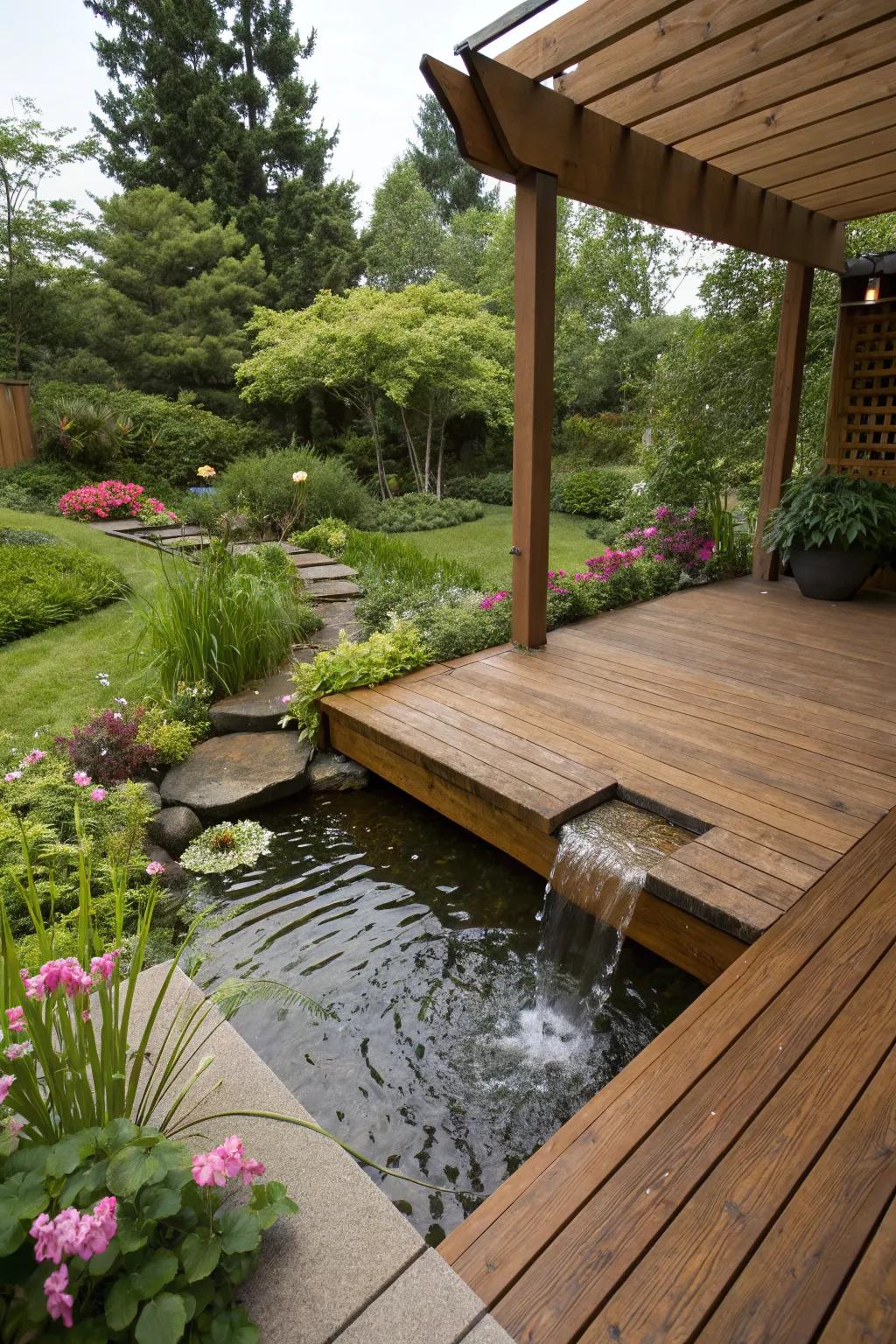 A water feature brings serenity to your deck environment.