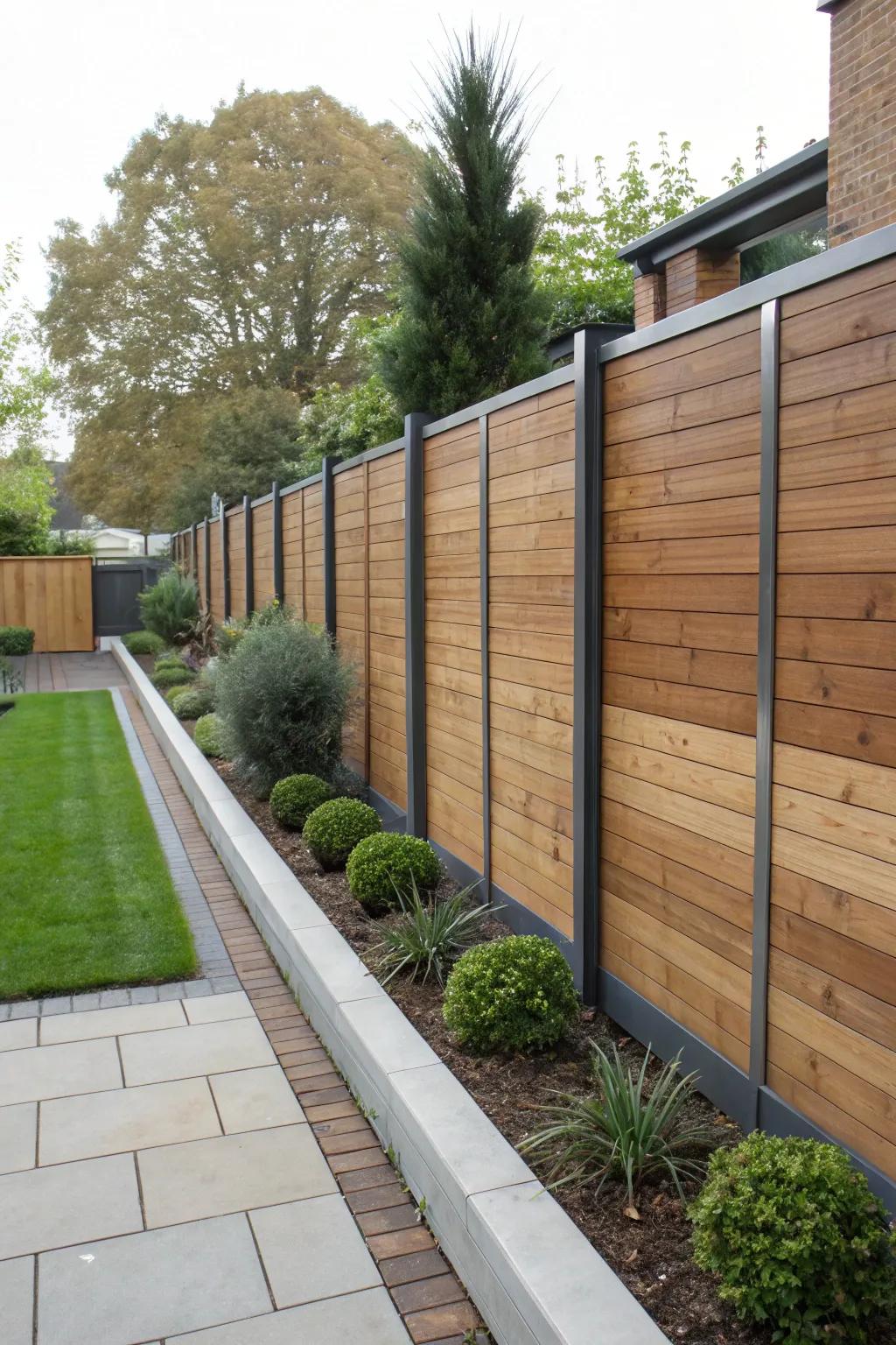 Combine metal and wood for a modern and elegant fence look.