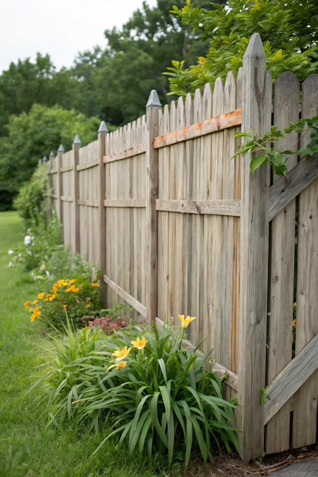 Embrace the natural charm of a classic wooden privacy fence.