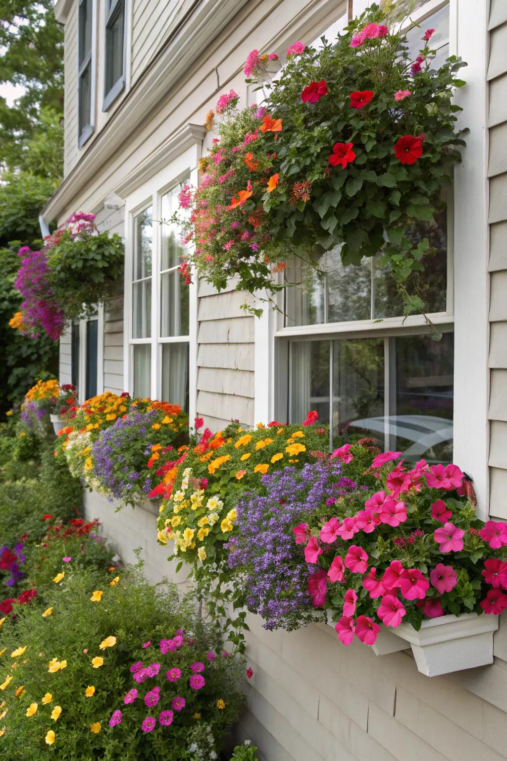 Brighten your home’s exterior with colorful window boxes.