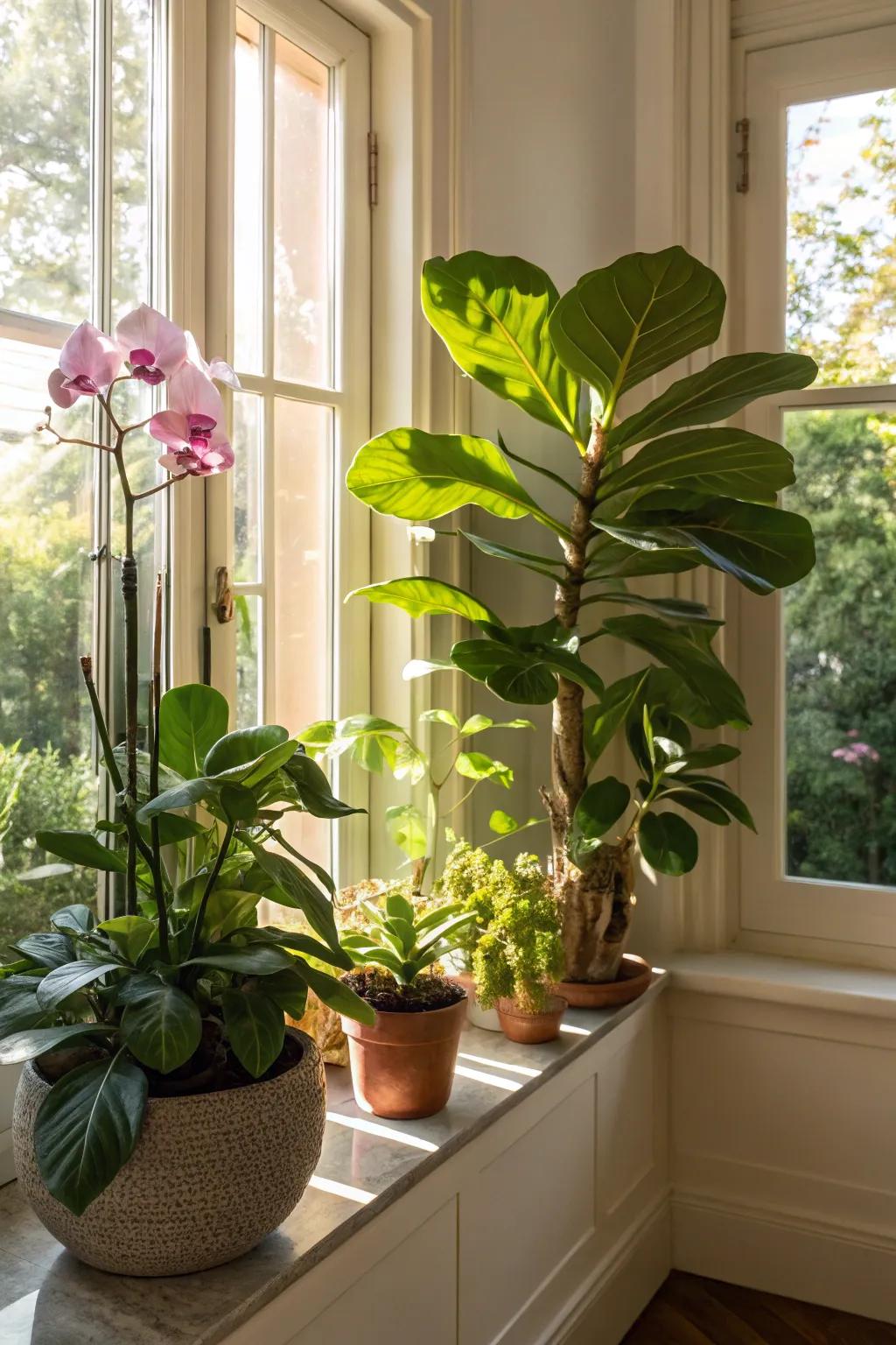 Maximize natural light with plants that thrive in sunny spots.