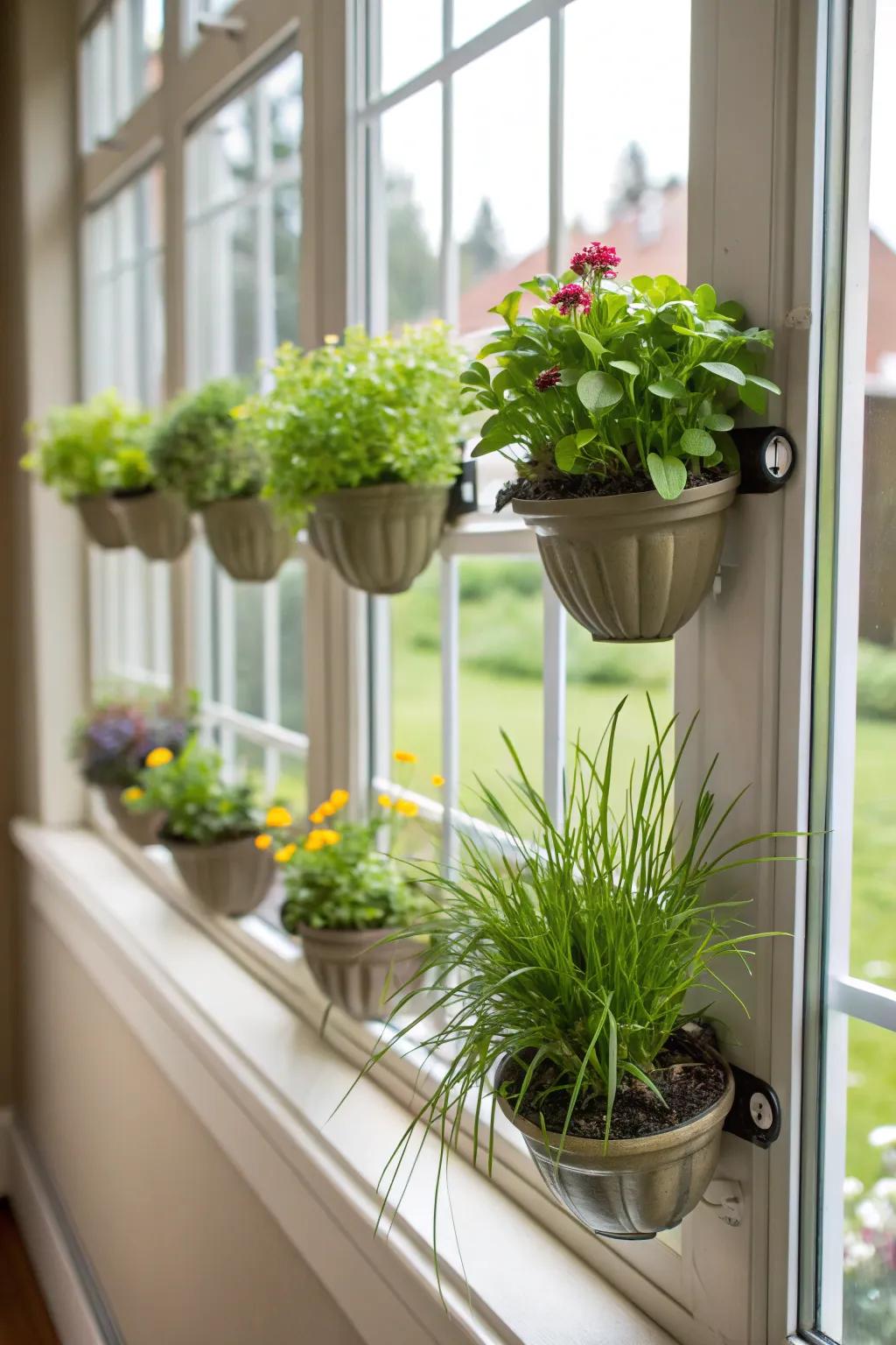 Create a magical floating garden with window planters.