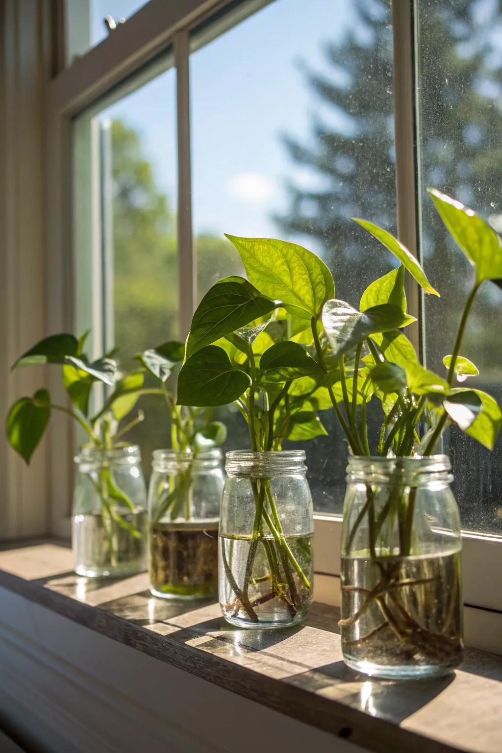 Achieve a sleek look with water-grown plants.