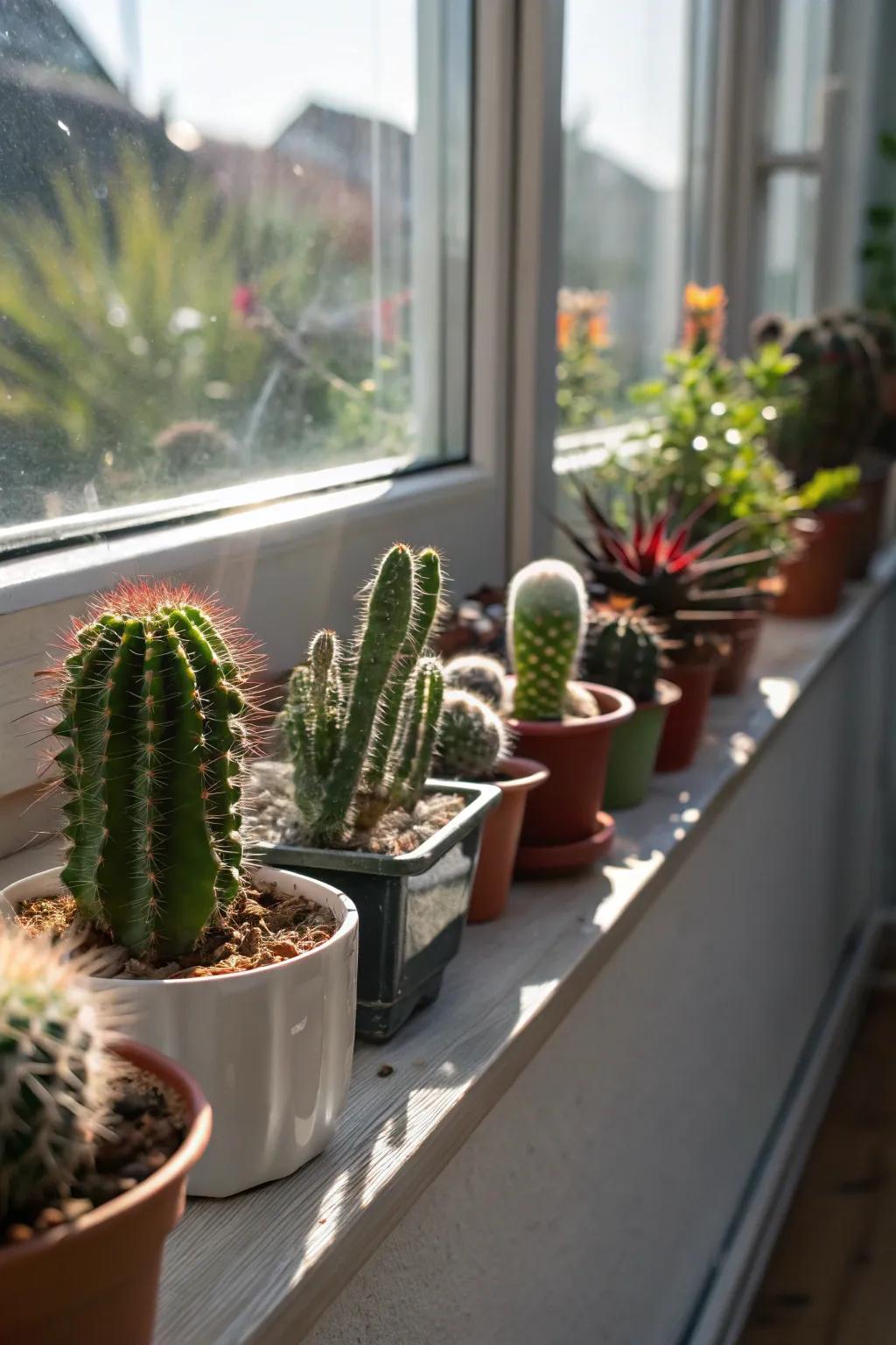 Add variety and intrigue with a collection of cacti.