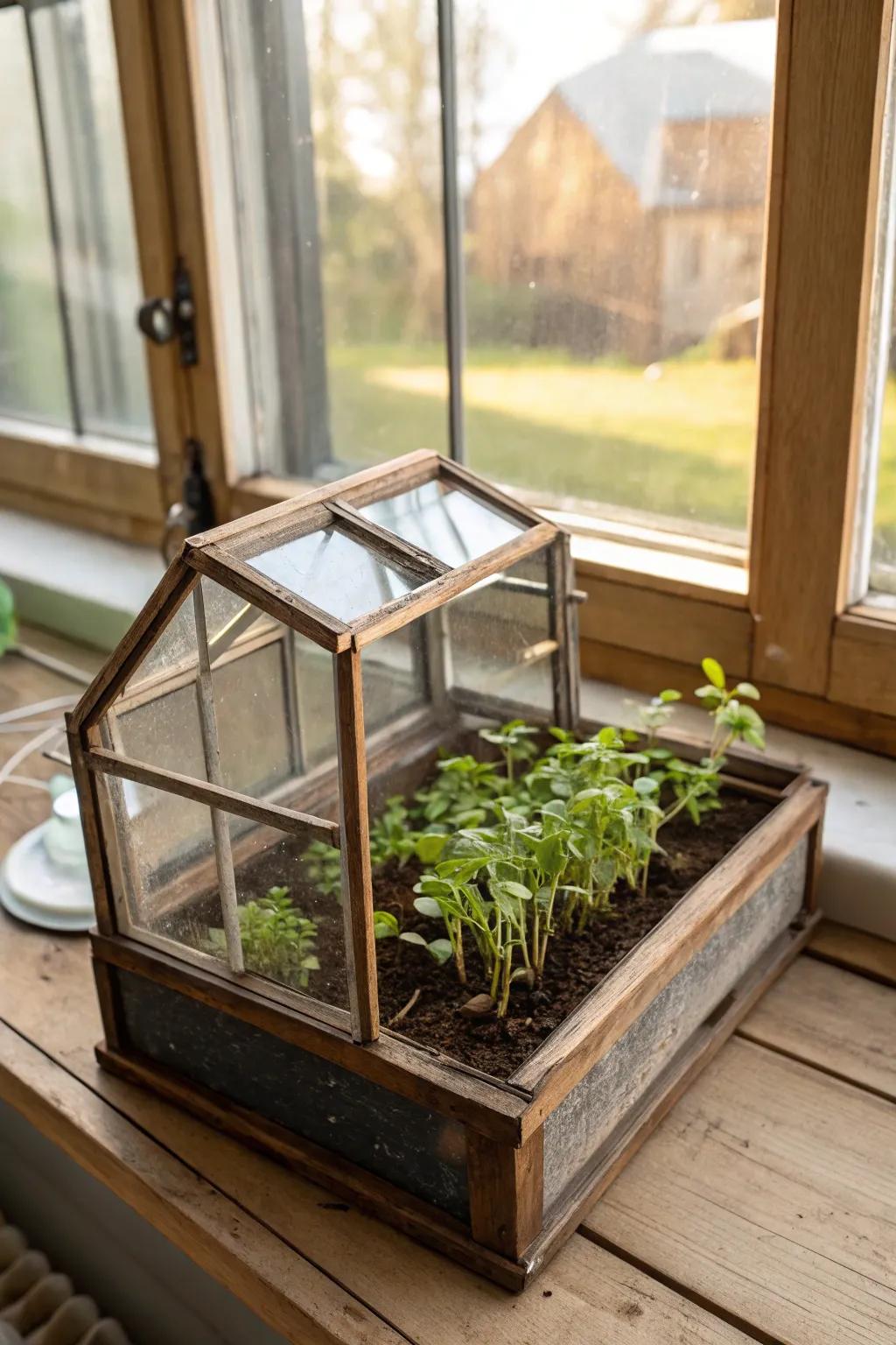 Add rustic charm with an upcycled mini greenhouse.