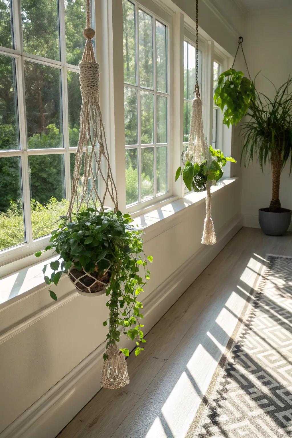 Create a leafy curtain with hanging plants in front of your window.