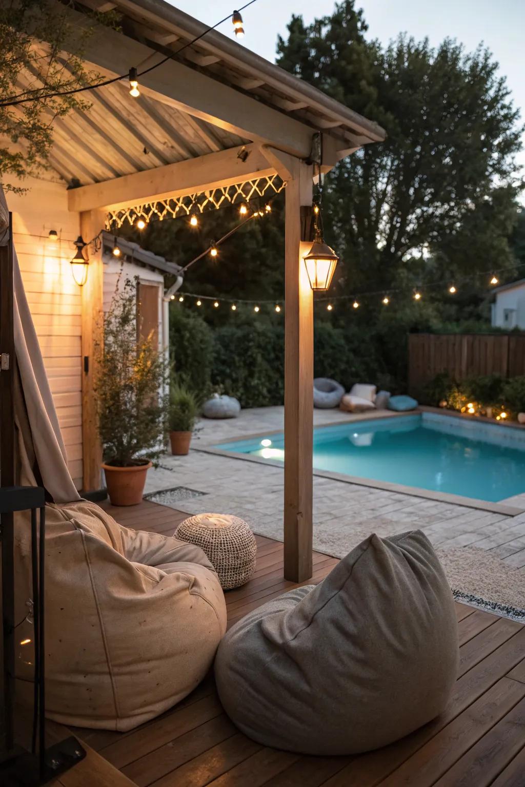 A cozy seating area to unwind by the pool.