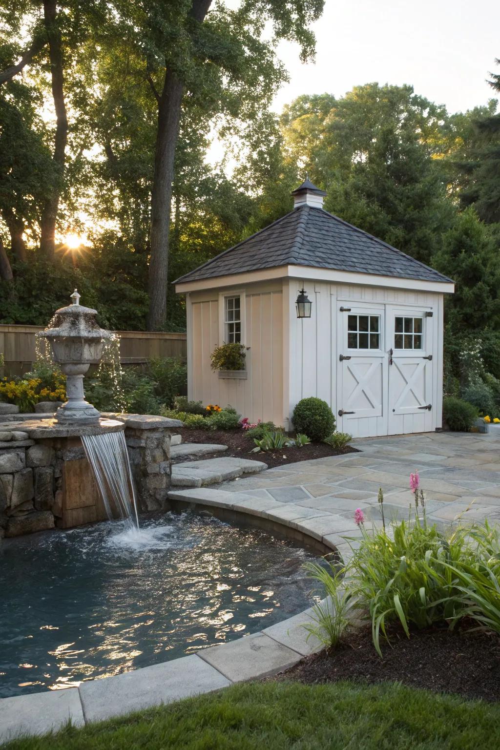 A water feature brings serenity to your pool area.