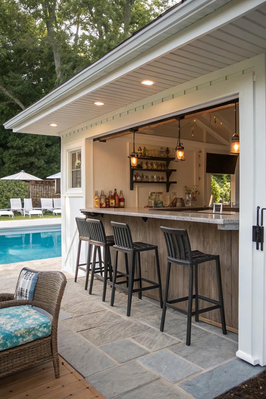 An outdoor bar for poolside entertaining.