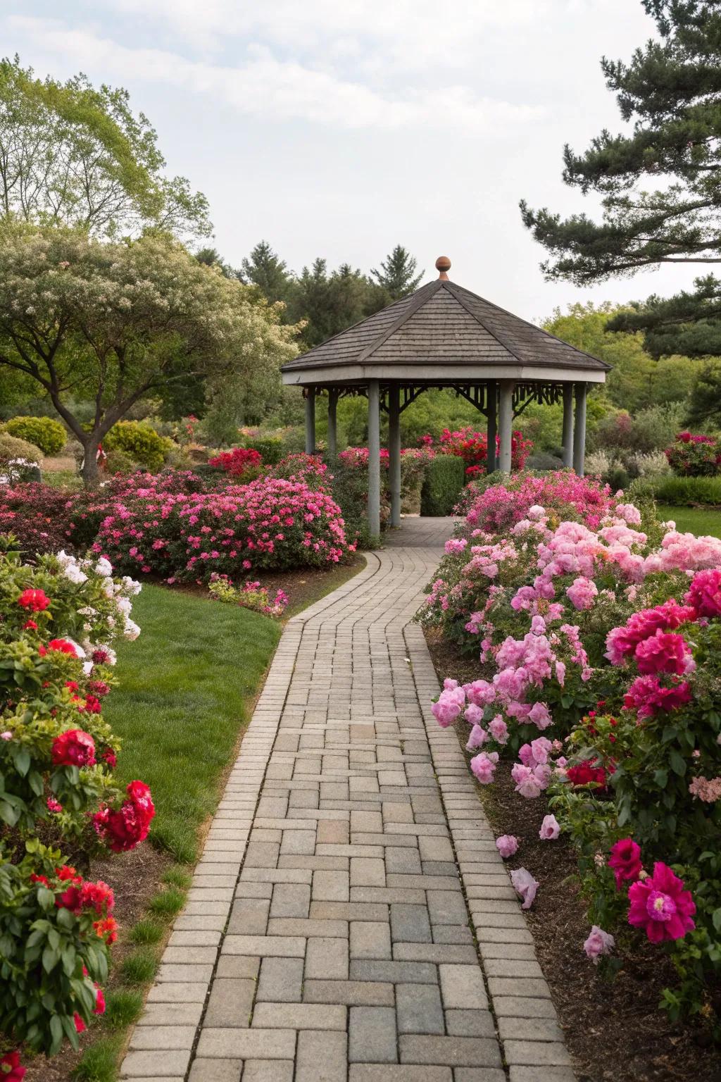 A charming pathway leading to a cozy ramada.